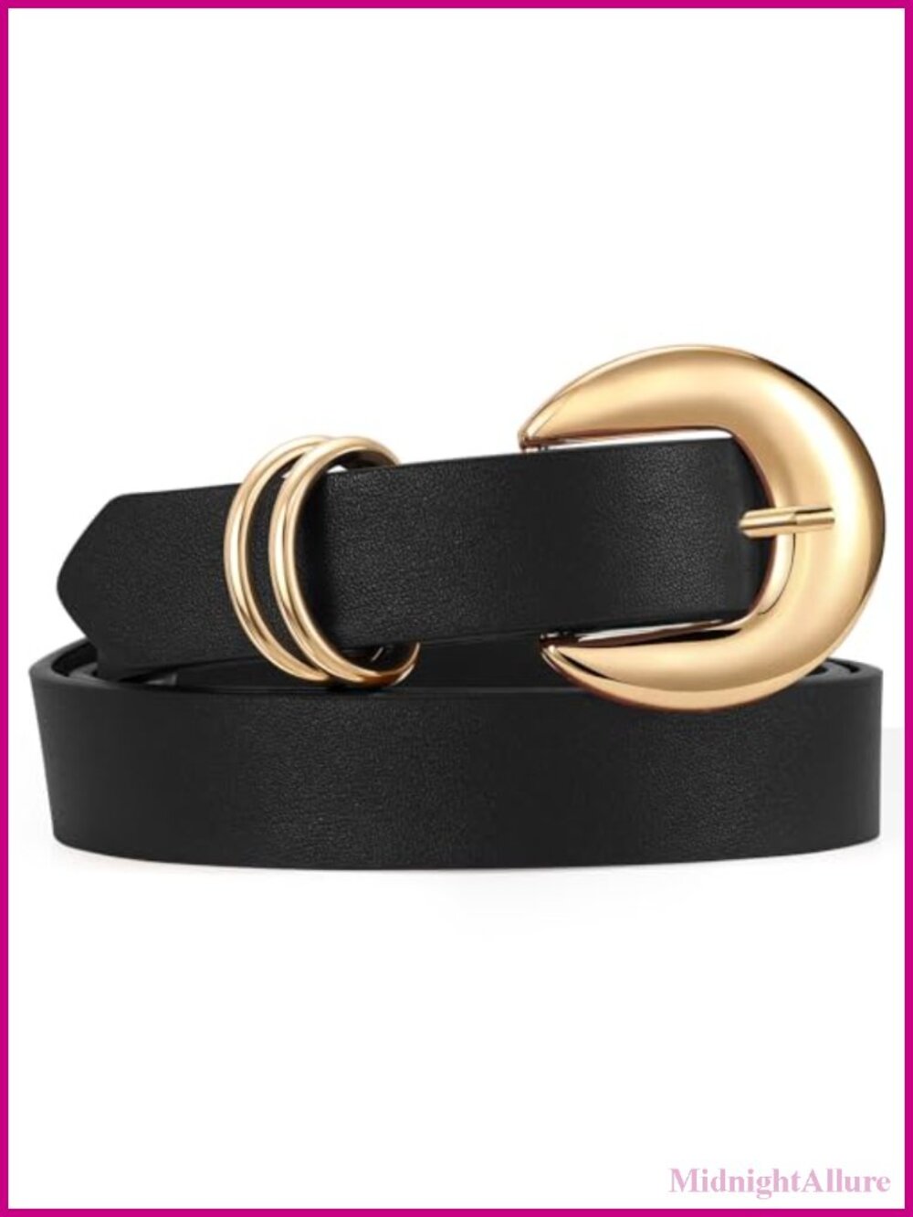 Women Faux Leather Belt Gold Buckle Jeans Pants Casual